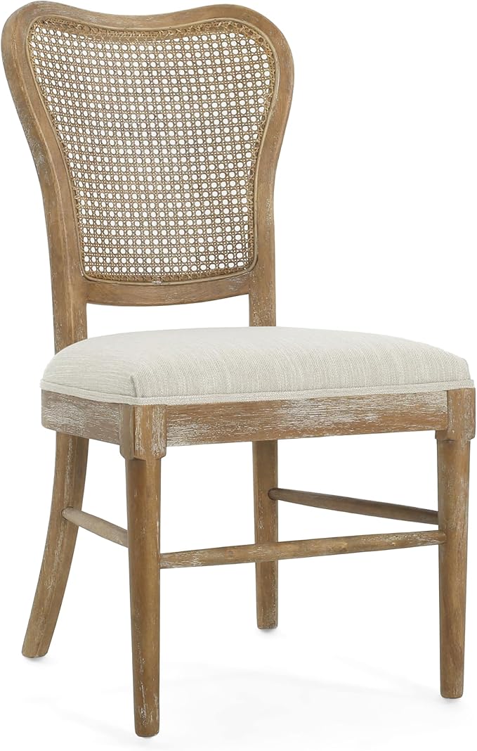 Christopher Knight Home Collda Modern Upholstered Dining Chairs, Wicker Backrest, Vintage Style for Homebar Living Room Kitchen Counter (Set of 2), Dark Brown+Beige