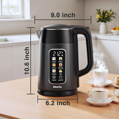 Mecity Electric Kettle Touch Screen Temperature Control Water Boiler, No Plastic Contact with Water. 6 Preset Temperature Programs, 2 Hours Keep Warm, 1.7 Liter Dark Grey