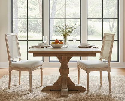 CIMOTA Farmhouse Dining Chairs Set of 2, French Rattan Dining Room Chairs with Rectangle Back/Distressed Wood Upholstered Vintage Side Chairs for Kitchen/Restaurant, Beige/2PCS