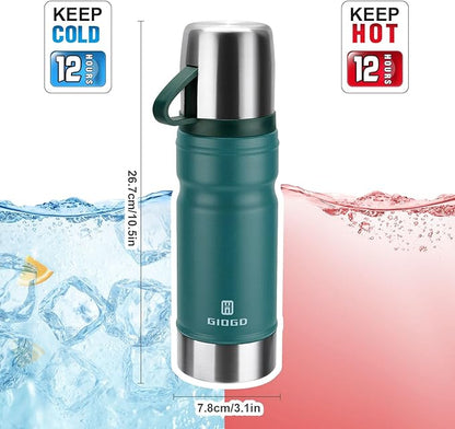 Vacuum Insulated Water Bottle Thermo Water Flask with Cup 680ml/23oz Stainless Steel Thermal Water Bottles Thermo for Hot and Cold Drinks Coffee Water(Blue,Set)