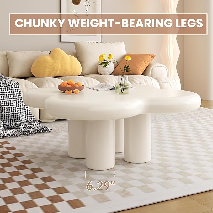 Cloud Coffee Table with 4 Legs, Modern Coffee Table, Irregular Center Table for Living Room, Bedroom, Office, Small Spaces, Easy to Assemble