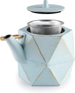 Load image into Gallery viewer, IBILI 40 Oz Kerala Cast Iron Teapot | Made in Spain | Diamond Design, Stainless Steel Infuser, Enameled Interior, Stovetop &amp; Induction Compatible, Japanese Kettle for Leaf Tea, Tetsubin, Light Blue