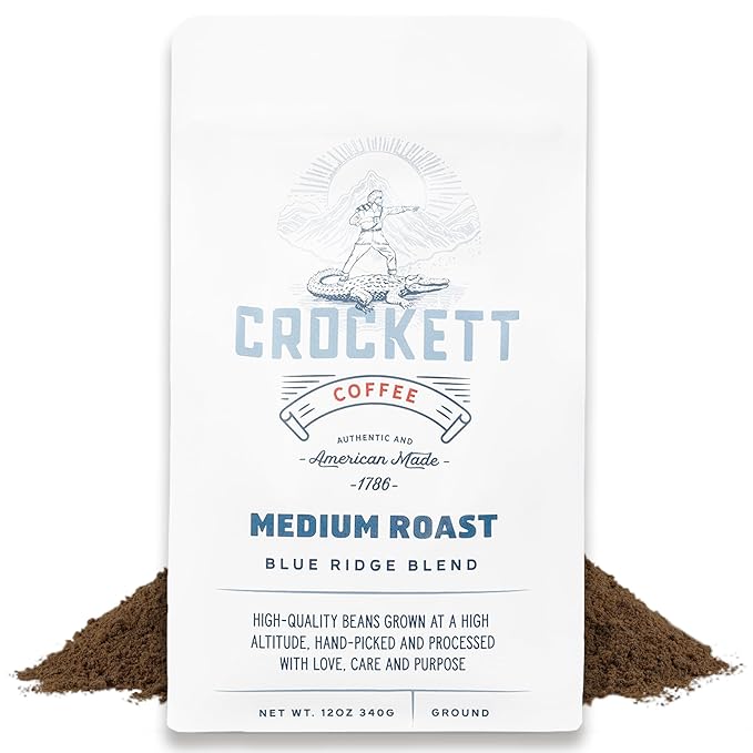 Crockett Medium Roast Ground Coffee – Bold Medium Roast Ground Coffee with Smooth Body, Balanced Flavor & Clean Finish – Perfect for Classic Coffee Drinks, All-Day Energy & Healthy Coffee Habits