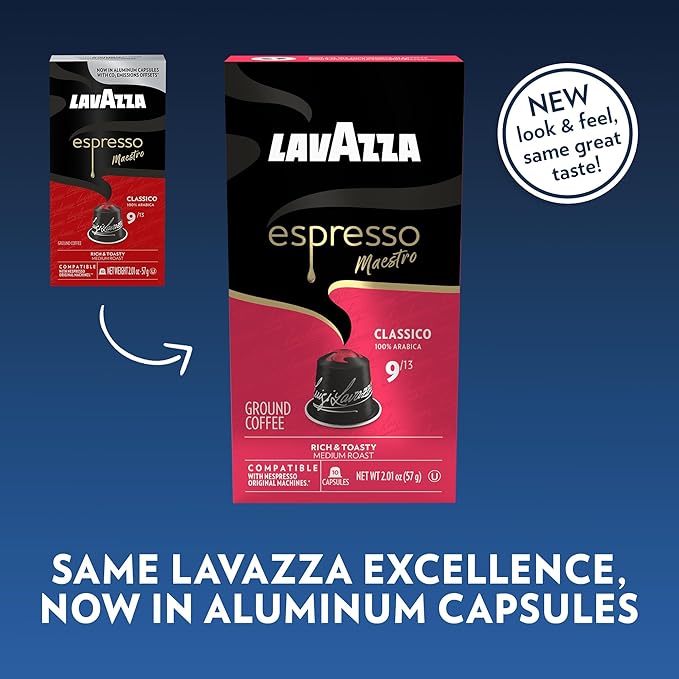 Lavazza Espresso Maestro Classico Aluminum Capsules Compatible with Nespresso* Original Machines, Medium Espresso Roast, 100% Arabica (60 Capsules)