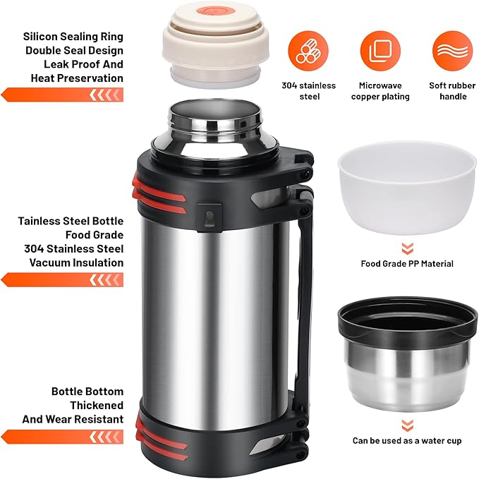 Large Thermosflask- 101oz Stainless Steel Insulated Bottle for Travel with BPA Free Cup - 3L Oversized Vacuum Insulated Thermoses with Handle and Strap for Hot & Cold Drinks