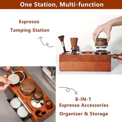 54mm Espresso Tamping Station - 8 in 1 Espresso Tamp Station and Coffee Organizer for Storage 51/53/54mm Portafilter Tamper Distributor Puck Screen Accessories