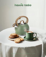 Load image into Gallery viewer, Tea Kettle Stovetop, 2.1 Quart Stove Top Whistling Tea Kettle, Teapot Kettles with Food Grade Stainless Steel and Wood Pattern Folding Handle, Suitable for All Heat Sources