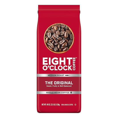 Eight O'Clock Coffee The Original Whole Bean Coffee, Medium Roast, 40 Ounce (Pack of 1) - Sweet, Fruity, Well Balanced