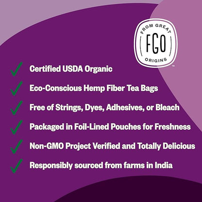 FGO Organic Tulsi Holy Basil Tea, 100 Count, Eco-Conscious Herbal Tea Bags, Resealable Bag, Caffeine Free, Packaging May Vary (Pack of 1)