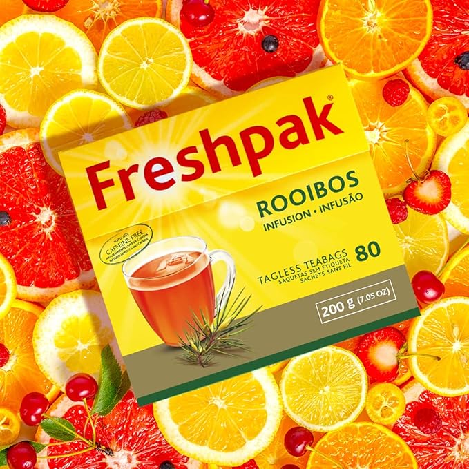 Freshpak® Rooibos Tea | 80 Tagless Teabags | Packed at source in South Africa | Natural Premium Rooibos | Naturally Caffeine Free | Keto Friendly | Non GMO |