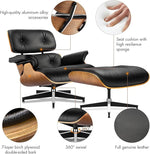 Load image into Gallery viewer, Premium Black Grain Leather, Mid Century Modern Chaise Lounge &amp; Ottoman Set, Classic Design Chair, Heavy Duty Base Support for Living Room, Lounge, Office, Palisander Wood（Upgraded, Walnut-black)