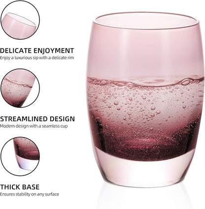 KAMMAK Purple Whiskey Glasses Set, 12.82 oz (380 ml) Old Fashioned Tumbler with Delicate Rim, Thick Heavy Bottom Glass & Seamless Design for Scotch, Bourbon, Cocktails