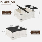 Load image into Gallery viewer, JXQTLINGMU Farmhouse Lift Top Coffee Table with Storage, 36" Wood Square Center Table with Large Hidden Compartment, Rustic Lift Tabletop Dining Table for Home Living Room, White