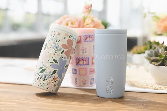 Simple Modern Mother's Day Travel Coffee Mug Tumbler with 360° Lid | Gifts for Her | Ceramic-Lined Insulated Stainless Steel Cold Brew Iced Coffee Cup | Voyager Signature | 16oz | Momma