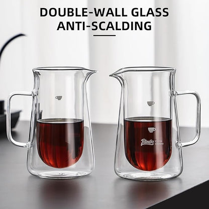 Double Wall Glass Coffee Carafe - 400ML/14oz Small Coffee Decanter Coffee Server for Pour Over, Coffee Pot, Borosilicate Glass For Coffee, Tea, Whiskey, Cocktails & All Beverages