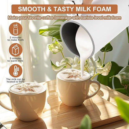 Milk Frother, 4 in 1 Milk Electric Milk Steamer, 500W 11.8oz/350ml Automatic Warm and Cold Foam Maker for Coffee,Latte, Cappuccino, Macchiato, Hot Chocolate, Silent Operation, White