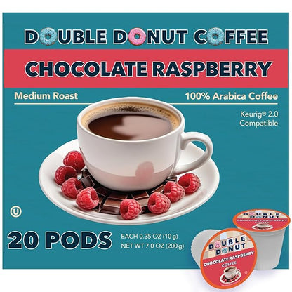 Double Donut Coffee Chocolate Raspberry Flavored Coffee Pods, Medium Roast Coffee, compatible with Keurig K Cups Brewers, 20 Count