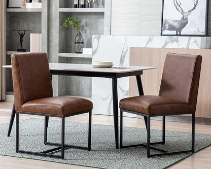 CIMOTA Modern Dining Chairs Set of 6, Leather Dining Room Chairs Upholstered Mid Century Armless Guest Side Chair with Black Base for Dining Room/Kitchen, Vintage Brown 6PCS