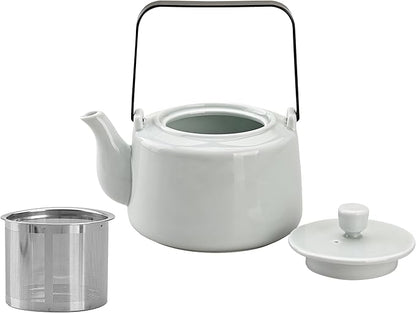 Antique Ceramic Teapot Coffee Pot with Infuser, 400ml (1-2 cups) Small Porcelain Tea Pots for Loose Leaf Tea, with Removable Stainless Steel Strainer and Lid for Gift (Light Cyan(Handle))