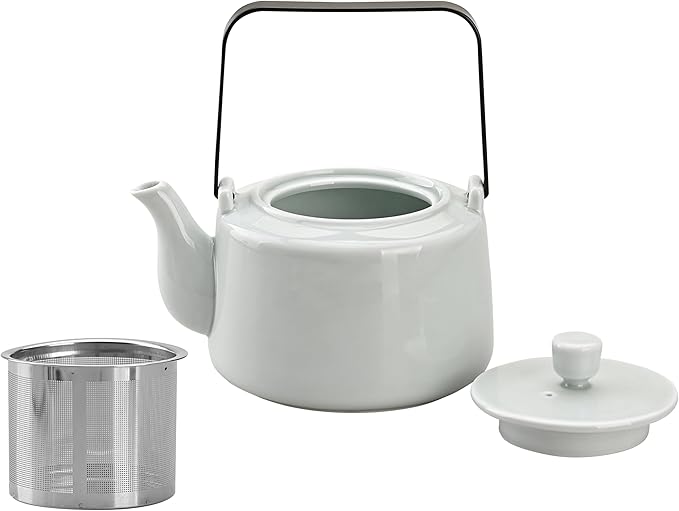 Antique Ceramic Teapot Coffee Pot with Infuser, 400ml (1-2 cups) Small Porcelain Tea Pots for Loose Leaf Tea, with Removable Stainless Steel Strainer and Lid for Gift (Light Cyan(Handle))