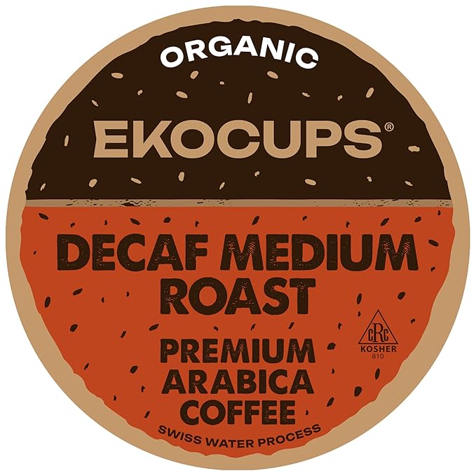 EKOCUPS Organic Swiss Water Decaf Medium Roast Coffee Pods, 30% More Coffee Per Cup, Fair Trade Decaffeinated Coffee for Keurig K Cup Machines, Recyclable Pods, 40 Count