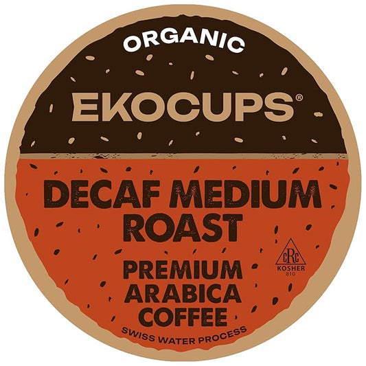 EKOCUPS Organic Swiss Water Decaf Medium Roast Coffee Pods, 30% More Coffee Per Cup, Fair Trade Decaffeinated Coffee for Keurig K Cup Machines, Recyclable Pods, 40 Count
