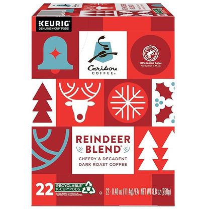 Caribou Coffee Reindeer Blend, Single-Serve Keurig K-Cup Pods, Dark Roast Coffee Pods, 88 Count