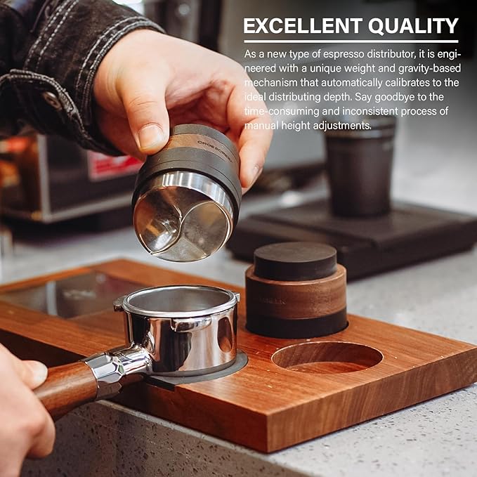 CrossCreek Coffee Distributor | 54mm Gravity Adaptive Espresso Tools Fits 54mm Breville Espresso Portafilters | Self-leveling Distribution Tools | Stainless Steel & Walnut | Espresso Accessories