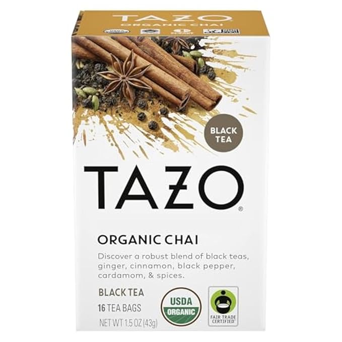 TAZO Organic Chai Black Tea Bags, Caffeinated tea, 16 Total Bags