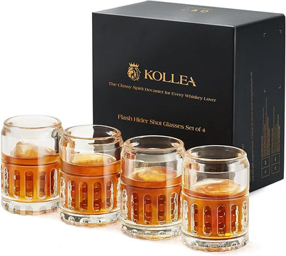 Kollea Father’s Day Shot Glasses, Flash Hider Shaped Clear Shot Glasses Set of 4 with Heavy Base, Shot Cups for Whiskey, Tequila, 21st Birthday Gifts for Men Dad, Military Fan, Men Cave Decor, 1.35 Oz