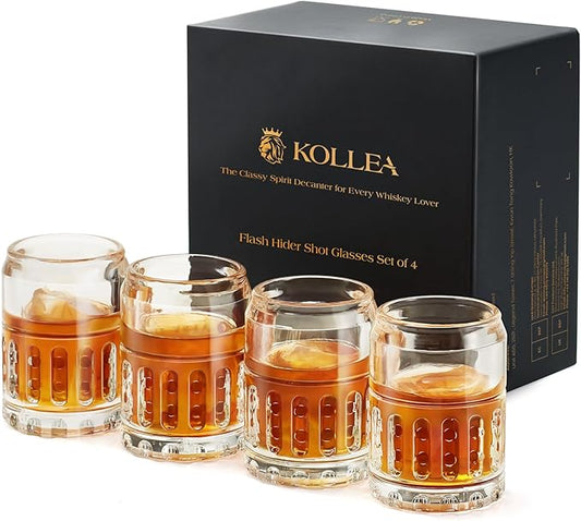 Kollea Father’s Day Shot Glasses, Flash Hider Shaped Clear Shot Glasses Set of 4 with Heavy Base, Shot Cups for Whiskey, Tequila, 21st Birthday Gifts for Men Dad, Military Fan, Men Cave Decor, 1.35 Oz