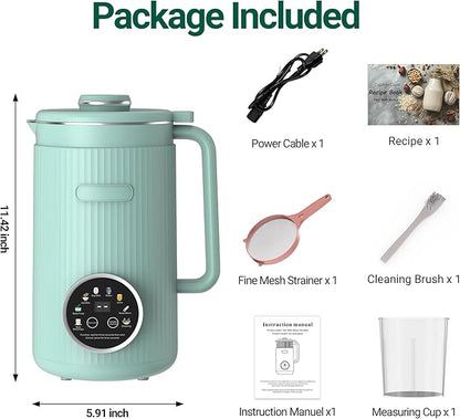 Nut Milk Maker Machine - 8 in 1 Soy Milk Maker Machine 35oz with Self-Cleaning, 18H Delay Start & 4H Keep Warm, Automatic Plant-Based Milk Blender for Almond, Oat, Coconut, Soybean - Green