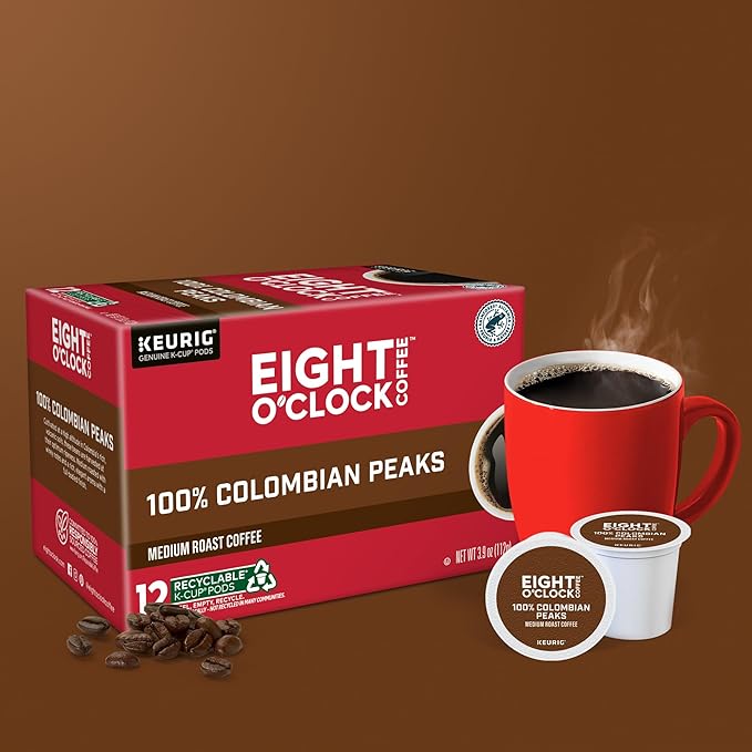 Eight O'Clock Coffee Colombian Peaks, Keurig Single Serve K-Cup Pods, Medium Roast, 12 count, pack of 6