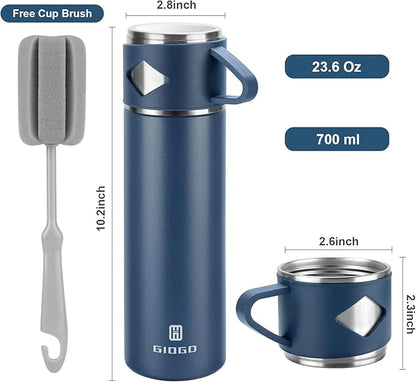 Stainless Steel Thermo 700ml/23.7oz Vacuum Insulated Bottle with Cup for Coffee Hot drink and Cold drink water flask.(Blue,Single)