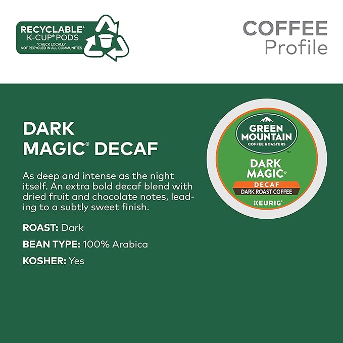 Green Mountain Coffee Roasters Dark Magic Decaf Keurig Single-Serve K-Cup pods, Dark Roast Coffee, 72 Count