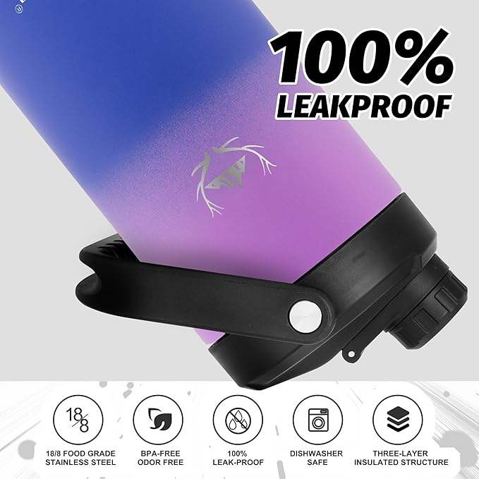 NATURE PIONEOR Insulated Water Bottles with Strap - 64 oz Stainless Steel Vacuum Wide Mouth Bottle with Holder/Carrier/Sleeve - 18/8 Food Grade 64oz Half Gallon Water Jug