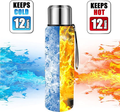 Insulated vacuum Thermo Bottle 750ml/25.4oz with cup Stainless steel coffee bottles for hot and cold drink water flask.(Black,750ml)