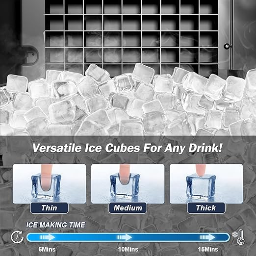 15" Wide Commercial Under Counter Ice Maker – 120 lbs/Day, 25 lb Storage Bin, Auto-Cleaning & 24H Timer, Gravity Drain, Built-in or Freestanding Stainless Steel Ice Machine for Home & Business