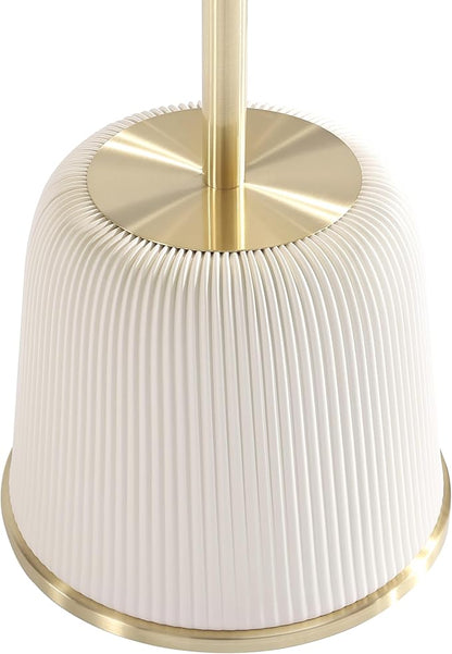 Manhattan Comfort Modern Anderson Coffee Table, 1.0 & 2.0 End Table, Upholstered in Cream Leatherette with Ceramic Faux Tabletop and Gold Metal Tabletop- Set of 3