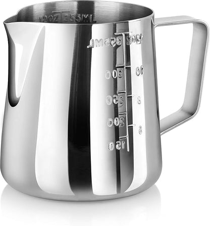 New Star Foodservice Commercial Grade Stainless Steel 18/8 Frothing Pitcher (12-Ounce (Combo Set))