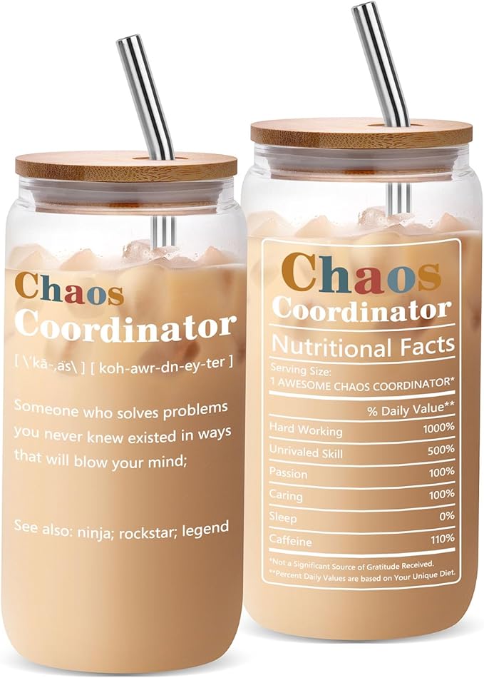 Chaos Coordinator Gifts For Women - Cool Coworker Thank You Present for Boss, Teacher, Mom Birthday Christmas Boss Day Gifts Glass Cup