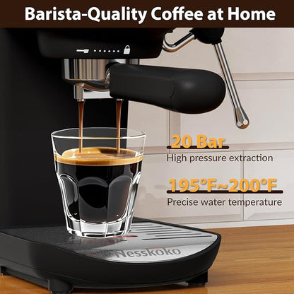 Espresso Machine with Steam Milk Frother Semi Automatic 20 Bar Compact Black with Touch Screen for home Cafetera Espresso, Latte, Cappuccino, Americano, Macchiato