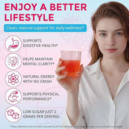 Super Yerba, Yerba Mate Instant Tea Powder, Natural Raspberry Lemonade Flavor, Energy Boost & Focus and Gut Health Support 30 Servings