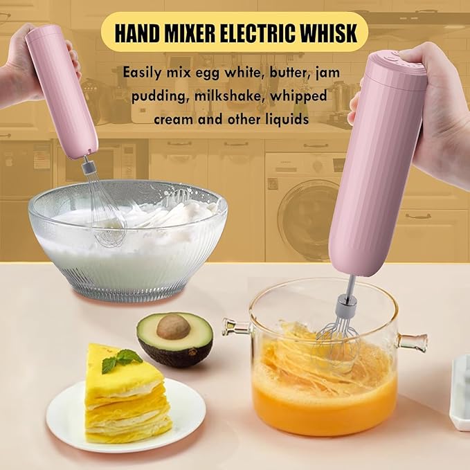 Cordless Hand Mixer with Whisk and Forther Wand,Electric Whisk, Milk Frother,Coffee Frother, Whisks for Cooking,Handheld Frother,Food Chopper, Baby Food Maker,4-Speed, 10Oz