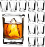 Load image into Gallery viewer, Ruckae 12 Pack 2 OZ Shot Glasses Set Clear Shot Glasses Bulk with Heavy Base Bar Square Glass Shot Cups for Vodka Tequila Whiskey Liquor