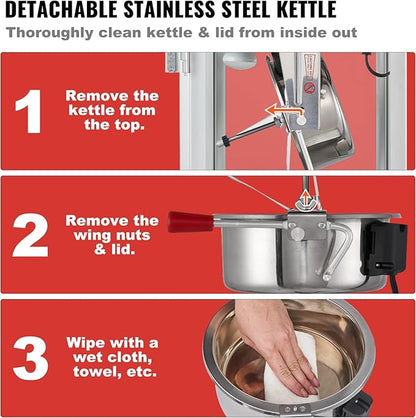 VEVOR Commercial Popcorn Machine, 8 Oz Kettle, 850 W Countertop Popcorn Maker for 48 Cups per Batch, Theater Style Popper with 3-Switch Control Steel Frame Tempered Glass Doors 2 Scoops 2 Spoons, Red