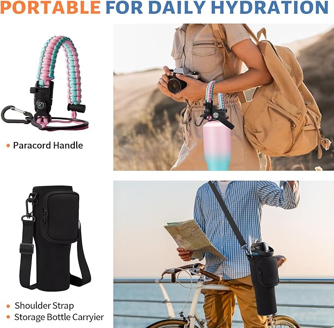 40oz Stainless Steel Water Bottles - Leak-Proof Insulated Tumblers with Straw Keep Cold 48H & Hot 24H, Vacuum Metal Coffee Mug Tumbler 40oz Water Bottle That Fits In Car Cup Holder