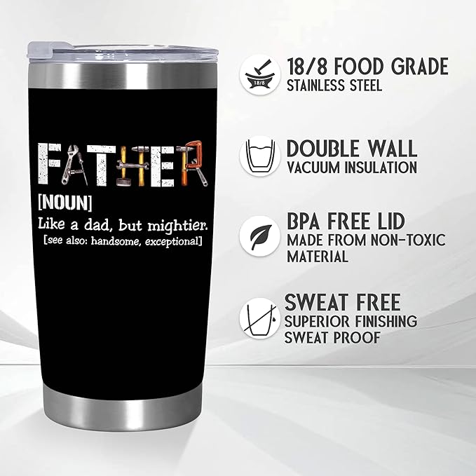 TEEZWONDER Gifts for Dad from Daughter Son - Stainless Steel Insulated Coffee Tumbler with Lid 20 oz - Funny Dad Birthday Gifts from Kids, Mens Birthday Gift Ideas