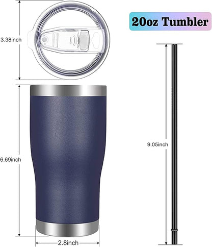 VEGOND 20oz Tumbler Stainless Steel Tumbler Cup with Lid And Straw Vacuum Insulated Double Wall Travel Coffee Mug(Navy Blue 12 Pack)