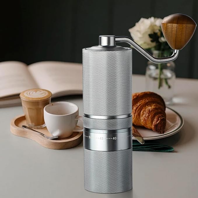 Manual Coffee Grinder with Stainless Steel Burr, Hand Coffee Grinder External Adjustable Grind Setting for Espresso, French Press (Silver)